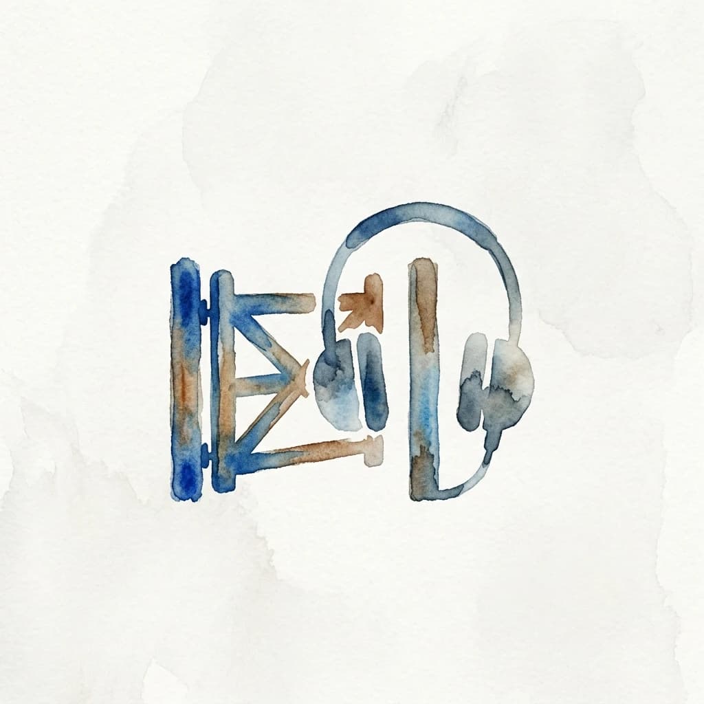 Watercolor open gate beside studio headphones