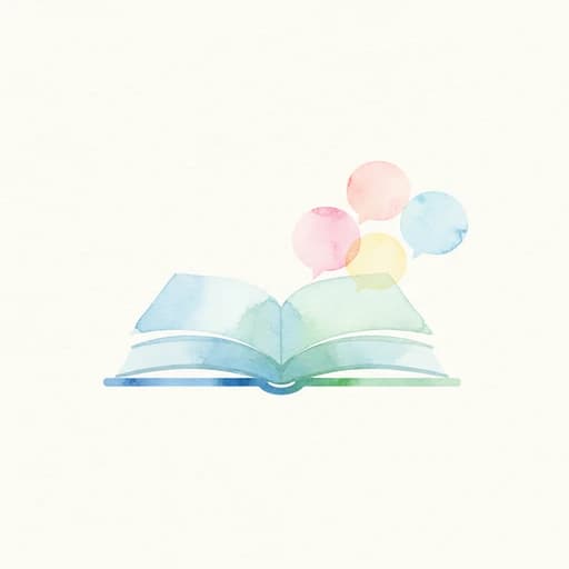 Watercolor illustration of an open manuscript with several voices rising from the page