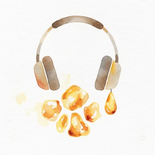 Watercolor headphones above pieces of Baltic amber