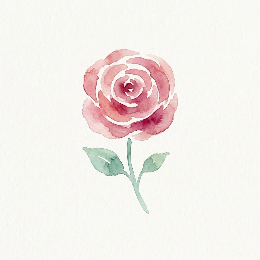 Watercolor blooming rose with soft light