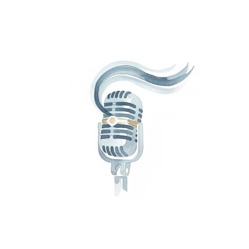 Watercolor ribbon microphone with a flowing voice trail for author-narrated audiobook production