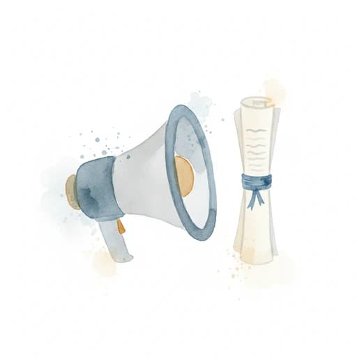 Watercolor icon of a director's megaphone beside a rolled script