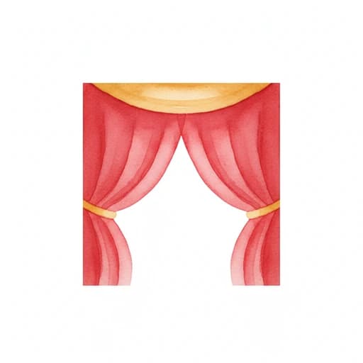 Watercolor illustration of a red theater curtain