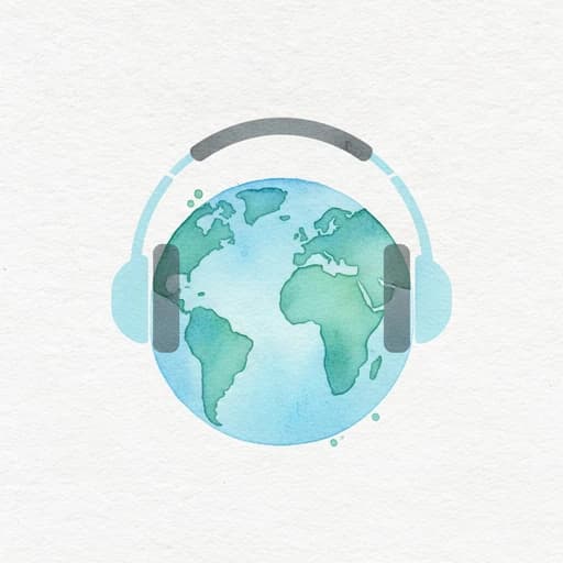 Watercolor globe wearing headphones