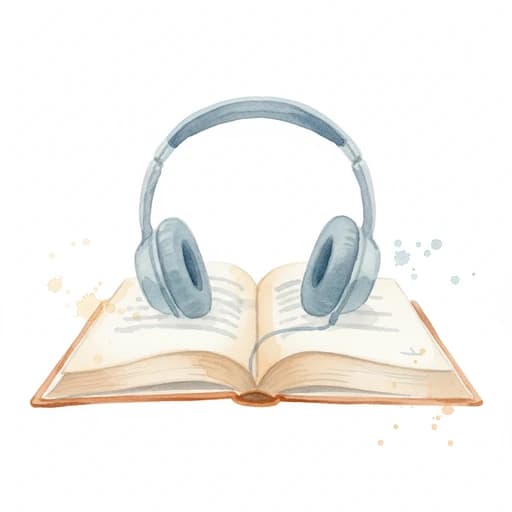 Watercolor headphones resting on an open book