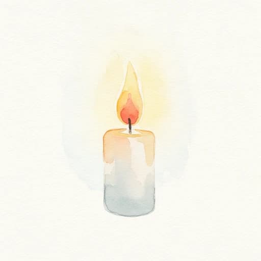 Watercolor illustration of a candle in a dark doorway for horror audiobook production