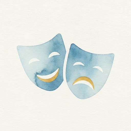 Watercolor comedy and tragedy masks representing audiobook character casting