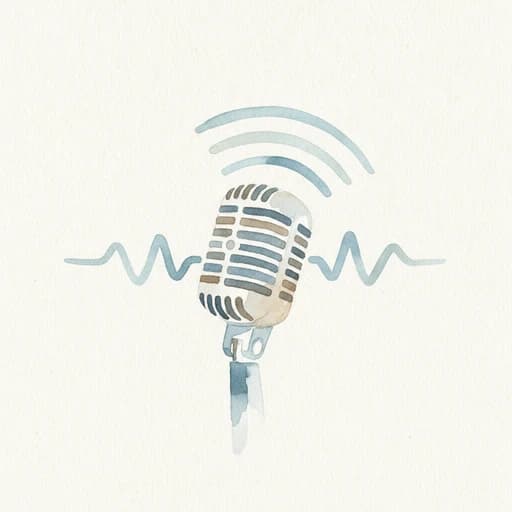 Watercolor microphone facing a soundwave