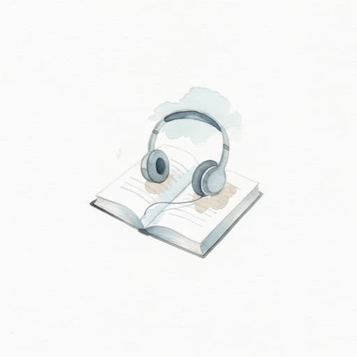 Watercolor icon of headphones resting on an open book
