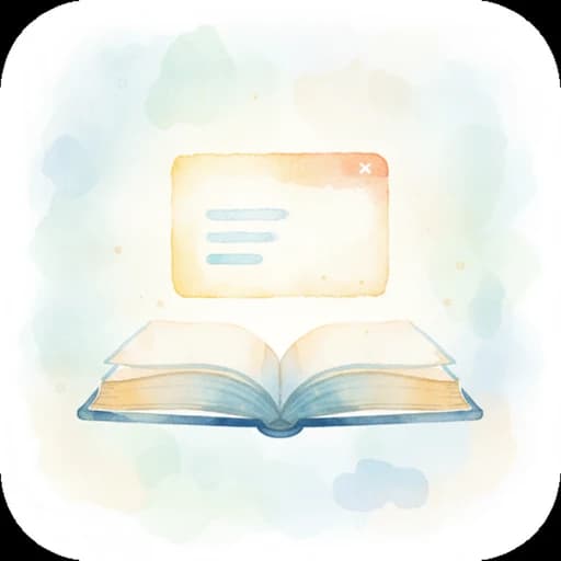 Watercolor glowing status window floating above an open fantasy book