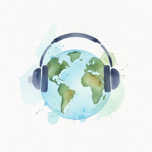 Watercolor headphones resting on a globe