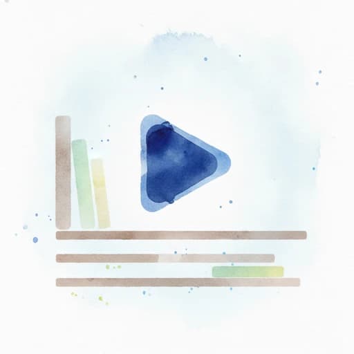 Watercolor icon of a play button on a bookshelf